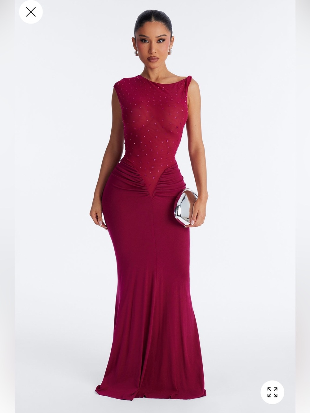 Fashion Nova Wine Red Embellished Maxi Dress